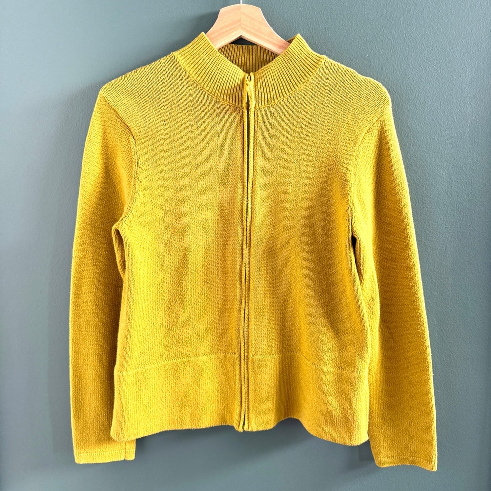EILEEN FISHER zip front cardigan sweater citrine yellow knit cardi zipper M - Picture 1 of 10
